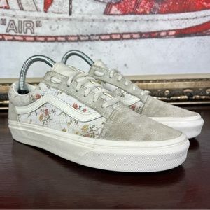 Vans Old Skool Suede Skate Shoes Women's Size 7.5 Floral Roses Grey Sneakers